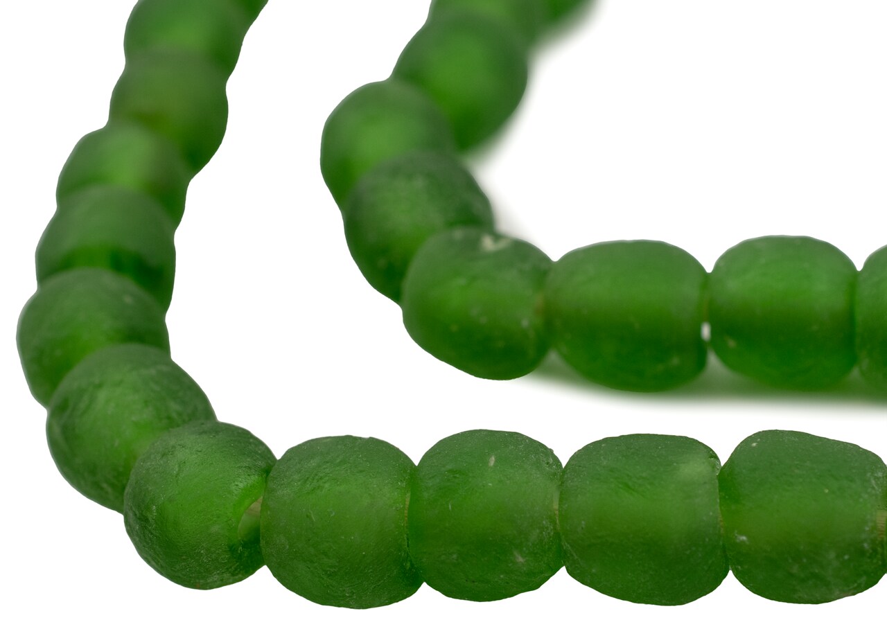 The Bead Chest African Recycled Glass Beads – Handmade in Ghana – Green 14mm Strand for Jewelry Making, Crafts, and Home Decor I Approximately 45 Beads